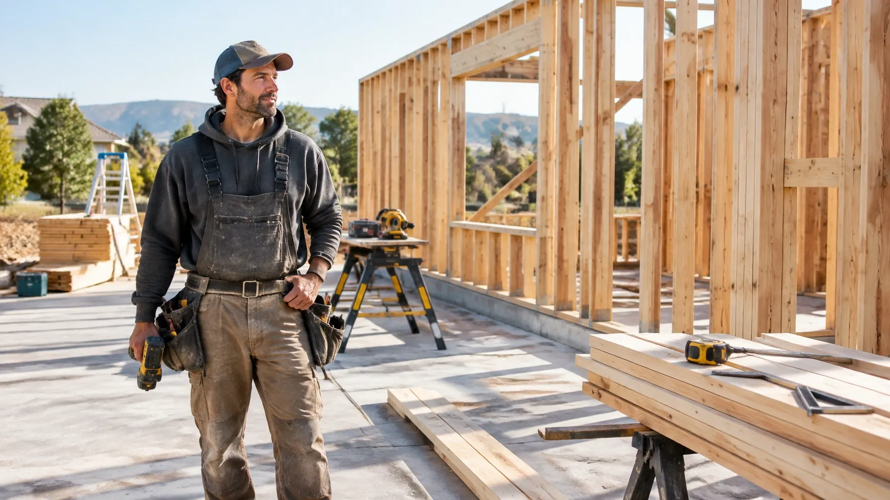Carpenter at a residential framing site