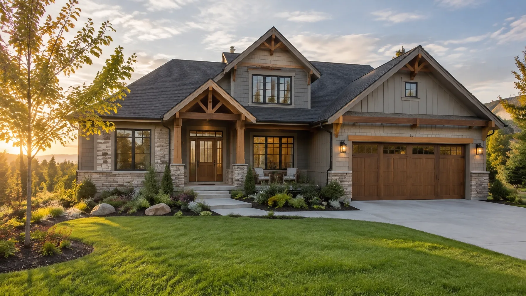 Custom home at sunset
