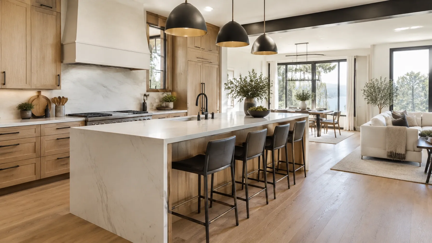 Bright remodeled kitchen and living space